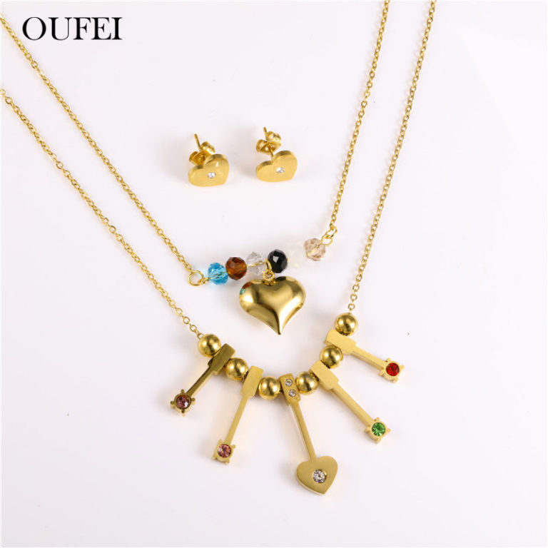 Stainless Steel Jewellery Sets Heart Necklace Earrings Set Charms   Woman  fashion