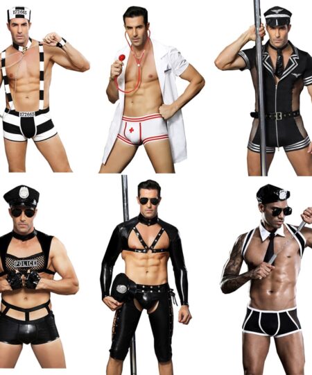 Homme Sexy uniforme de Police noir Latex maille Sexy Lingerie chaude érotique flic Sexy Police jeu de rôle vêtements sexuels pour hommes adultes Costume
