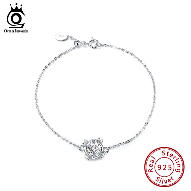 ORSA JEWELS 100% 925 Sterling Silver Chain Bracelet for Women Luxury Original Flower Bracelet Wrist Jewelry Birthday Gift SB72