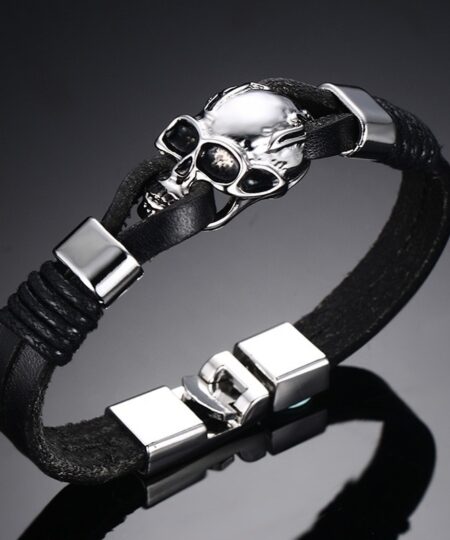 Punk Rock hommes noir Bracelets en cuir durables gothique crâne manchette bracelet squelette Halloween