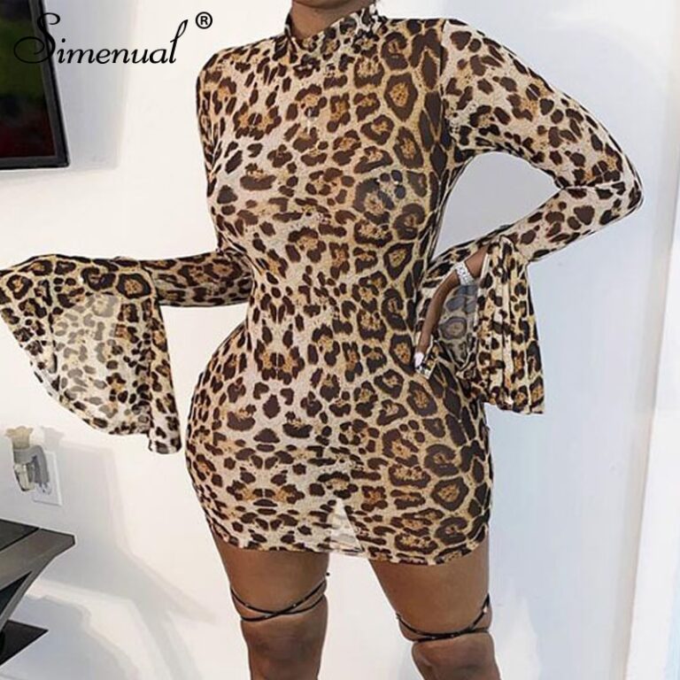 Simenual léopard Sexy papillon à manches longues robes de soirée femmes moulante mode 2020 automne maigre Clubwear chaud Mini robe mince