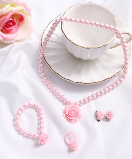 Ensemble de bijoux pour filles, 1 pièce, collier en forme de perle de fleur pour enfants, Bracelet, anneau, clous d'oreille, Clips, cadeau de haute qualité