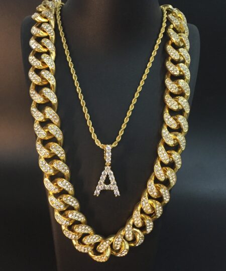 Hip Hop hommes collier 26 lettre or pendentif collier + Ice Out cubain or hommes mode bijoux collier combinaison