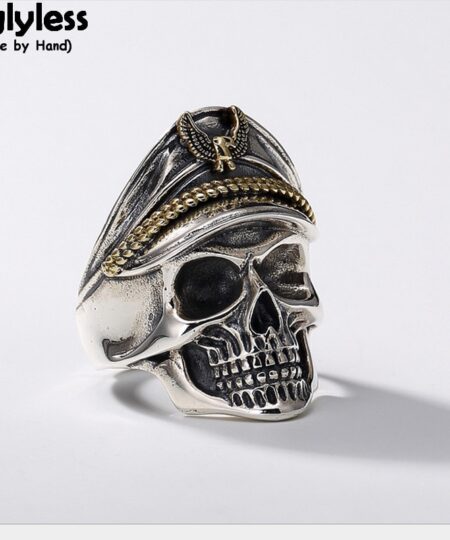 Uglyless 100% véritable solide 925 argent Sterling général crâne anneaux pour hommes gothique squelette anneau ouvert courant Punk Thai argent bijou