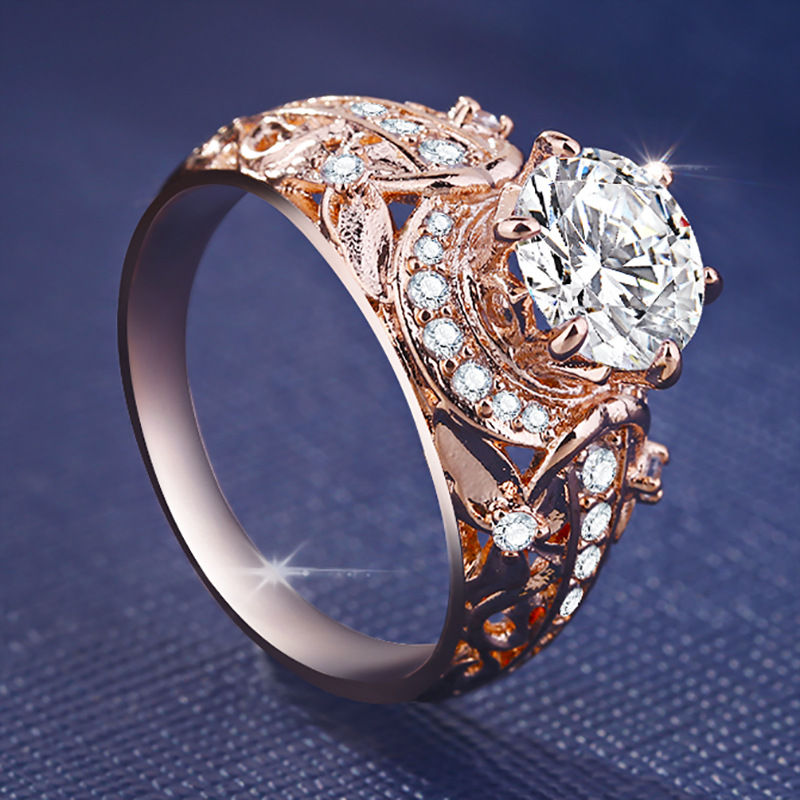 Drop shipping 14K Rose Gold Filled Micro Inlaid Diamond Ring for Ladies White Topaz Gemstone Dainty rings Manufacturer
