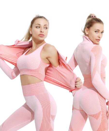 Ensemble de Yoga ou gym 2/3 pièces, pantalon moulant taille haute,  pour femmes, veste à fermeture éclair