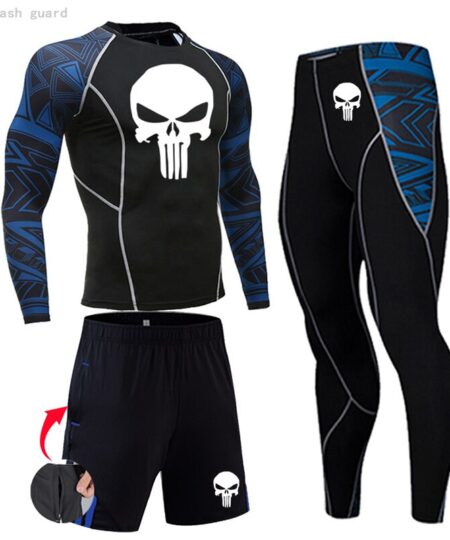 MMA – t-shirt et pantalon de sport pour hommes, ensemble d'entraînement à Compression tête de mort, leggings, survêtement sec, costume de Jogging 4xl